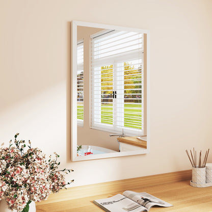 Rectangular Wall Mirror 16 x 24 in (W x H), White Wood Frame — Ideal for Bathroom, Living Room or Bedroom