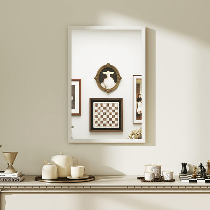 Rectangular Wall Mirror 16 x 24 in (W x H), White Wood Frame — Ideal for Bathroom, Living Room or Bedroom