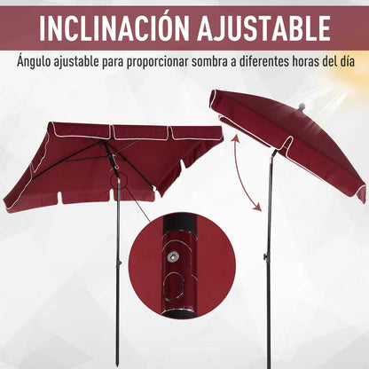 Aluminum Garden Umbrella 198x130x245 cm Rectangular Garden Parasol with Tilt Function for Terrace Outdoor Patio Wine Red