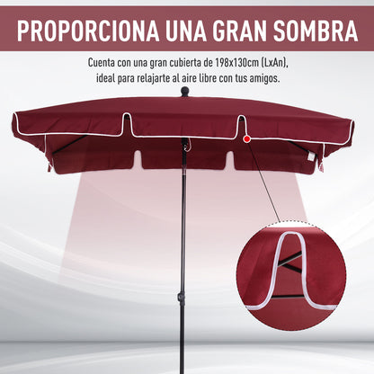 Aluminum Garden Umbrella 198x130x245 cm Rectangular Garden Parasol with Tilt Function for Terrace Outdoor Patio Wine Red