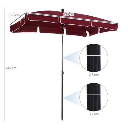 Aluminum Garden Umbrella 198x130x245 cm Rectangular Garden Parasol with Tilt Function for Terrace Outdoor Patio Wine Red