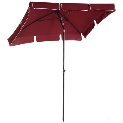 Aluminum Garden Umbrella 198x130x245 cm Rectangular Garden Parasol with Tilt Function for Terrace Outdoor Patio Wine Red
