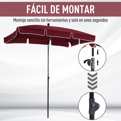Aluminum Garden Umbrella 198x130x245 cm Rectangular Garden Parasol with Tilt Function for Terrace Outdoor Patio Wine Red