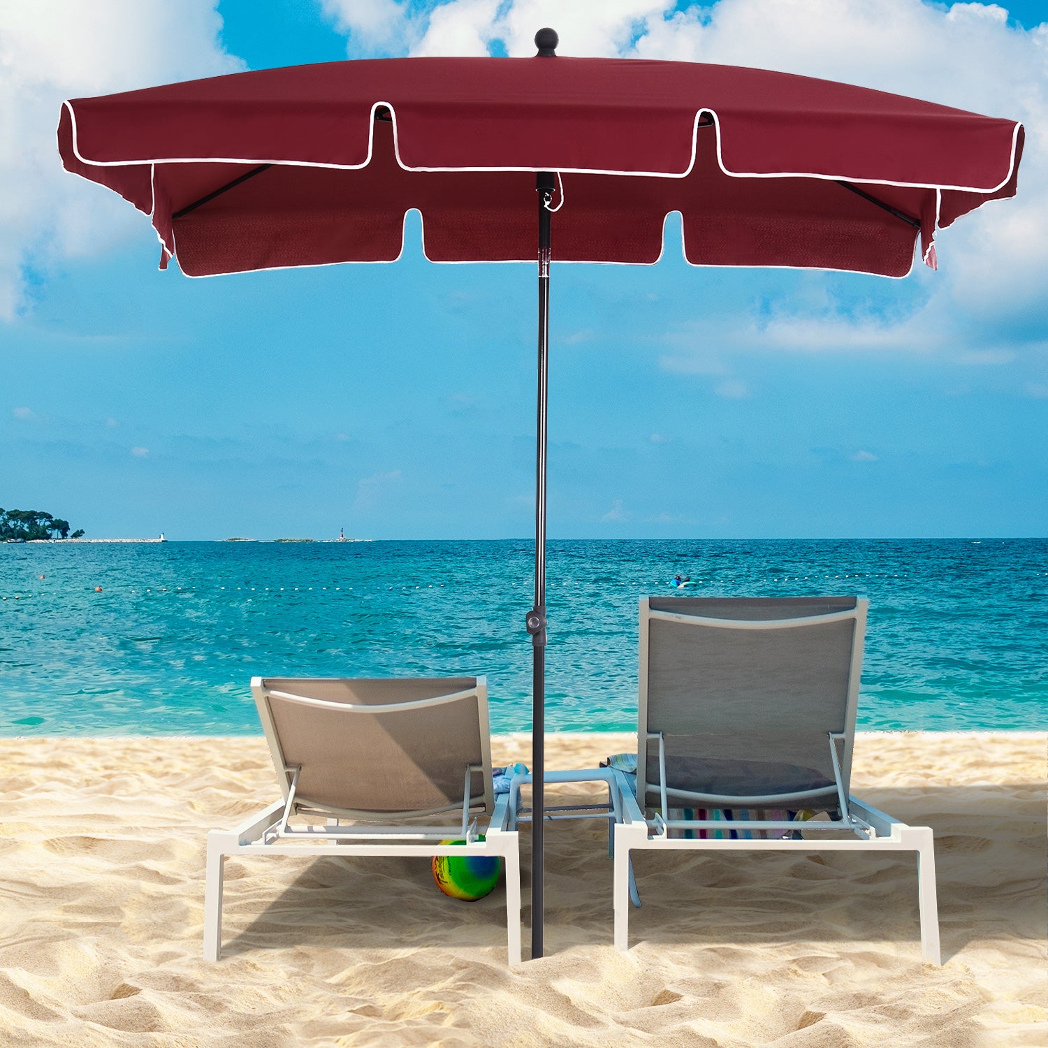 Aluminum Garden Umbrella 198x130x245 cm Rectangular Garden Parasol with Tilt Function for Terrace Outdoor Patio Wine Red