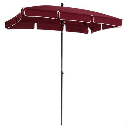 Aluminum Garden Umbrella 198x130x245 cm Rectangular Garden Parasol with Tilt Function for Terrace Outdoor Patio Wine Red