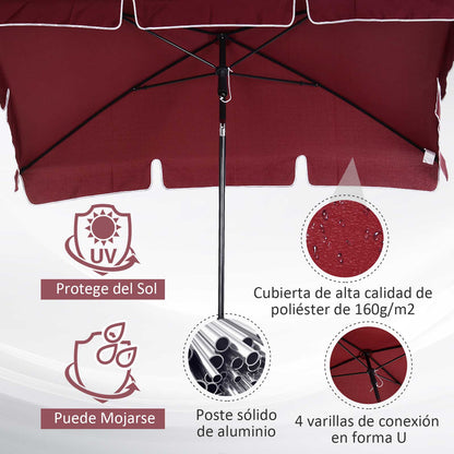 Aluminum Garden Umbrella 198x130x245 cm Rectangular Garden Parasol with Tilt Function for Terrace Outdoor Patio Wine Red