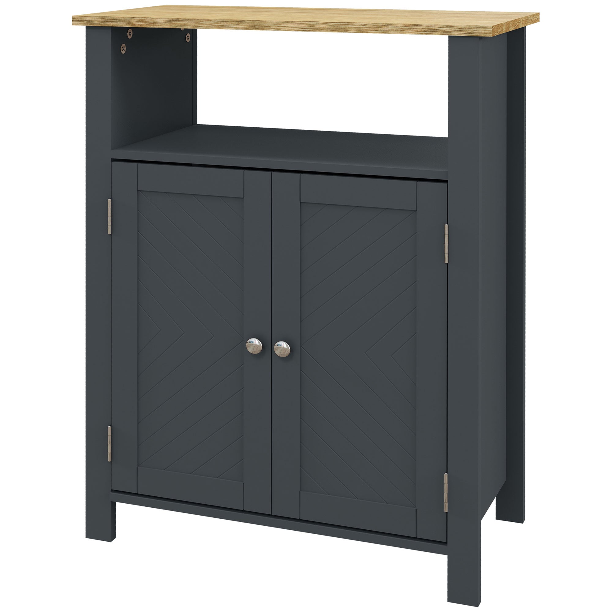 Bathroom Cabinet with 3 Shelves in MDF and Particleboard with Adjustable Interior Shelf and 2 Raised Doors, 60x30x80.5 cm, Gray and Wood Color