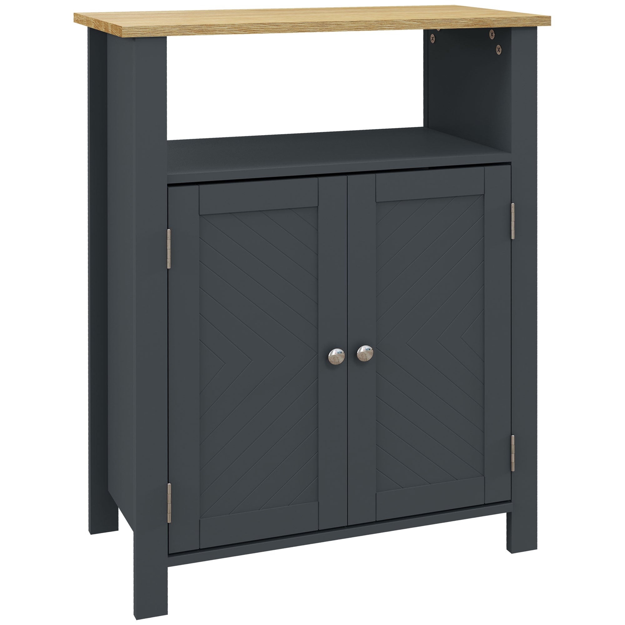 Bathroom Cabinet with 3 Shelves in MDF and Particleboard with Adjustable Interior Shelf and 2 Raised Doors, 60x30x80.5 cm, Gray and Wood Color