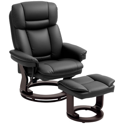 Recliner with Footstool, 360° Swivel TV Chair with Reclining Function, TV Chair with Pocket Springs for Living Room, Faux Leather, Black