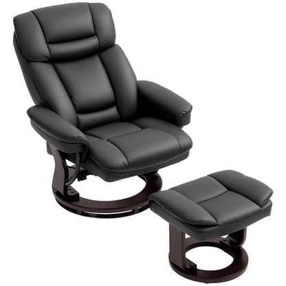 Recliner with Footstool, 360° Swivel TV Chair with Reclining Function, TV Chair with Pocket Springs for Living Room, Faux Leather, Black