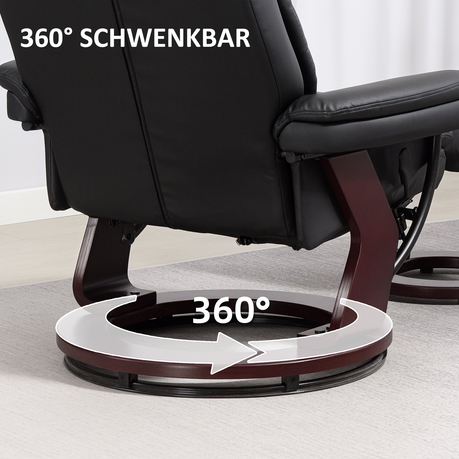 Recliner with Footstool, 360° Swivel TV Chair with Reclining Function, TV Chair with Pocket Springs for Living Room, Faux Leather, Black