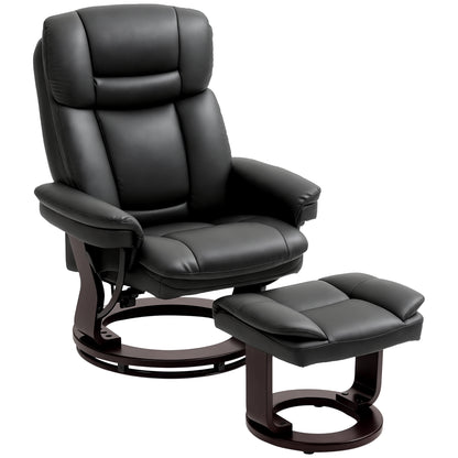 Recliner with Footstool, 360° Swivel TV Chair with Reclining Function, TV Chair with Pocket Springs for Living Room, Faux Leather, Black