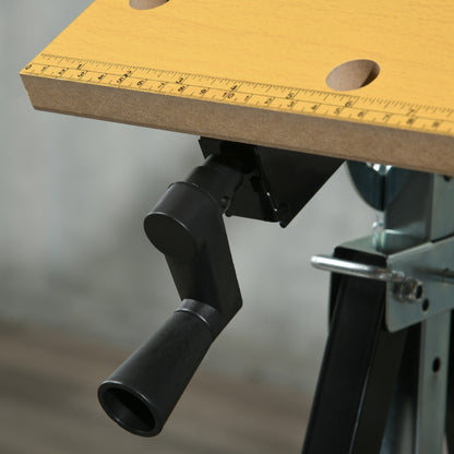 Height Adjustable Workbench with 4 Rotating Pegs Adjustable Boards in Angle and Distance 65x57x85-114 cm Natural Wood and Black