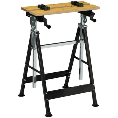 Height Adjustable Workbench with 4 Rotating Pegs Adjustable Boards in Angle and Distance 65x57x85-114 cm Natural Wood and Black