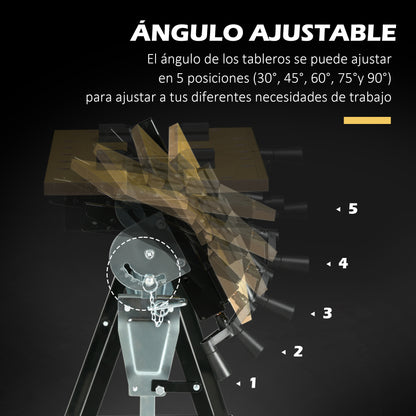 Height Adjustable Workbench with 4 Rotating Pegs Adjustable Boards in Angle and Distance 65x57x85-114 cm Natural Wood and Black