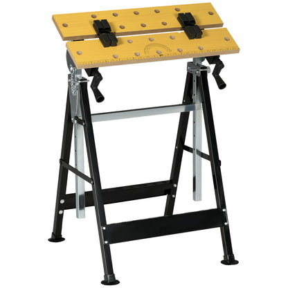 Height Adjustable Workbench with 4 Rotating Pegs Adjustable Boards in Angle and Distance 65x57x85-114 cm Natural Wood and Black