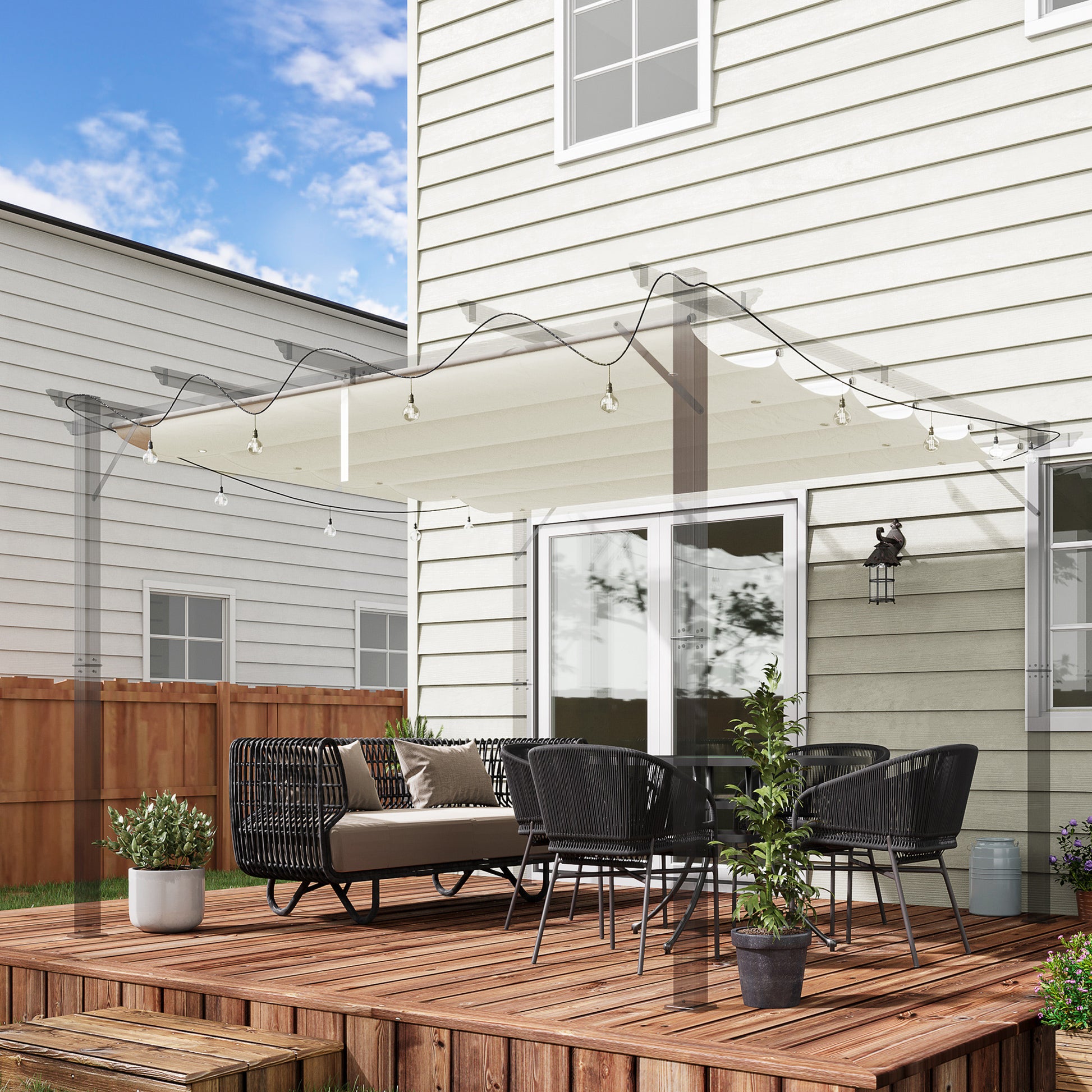 2.5x2.55m Pergola Roof Retractable Replacement Canopy for Garden Gazebo Umbrella Sunshade Fabric Top Cover in Cream with 10 Drainage Holes