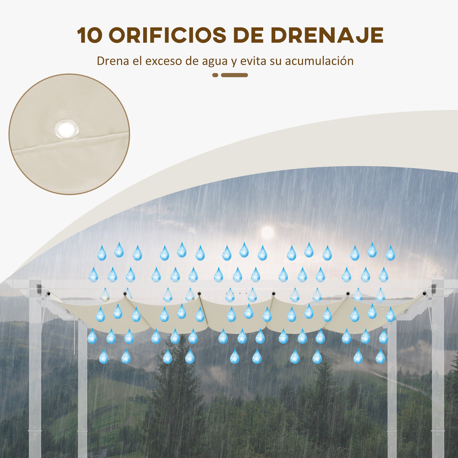 2.5x2.55m Pergola Roof Retractable Replacement Canopy for Garden Gazebo Umbrella Sunshade Fabric Top Cover in Cream with 10 Drainage Holes