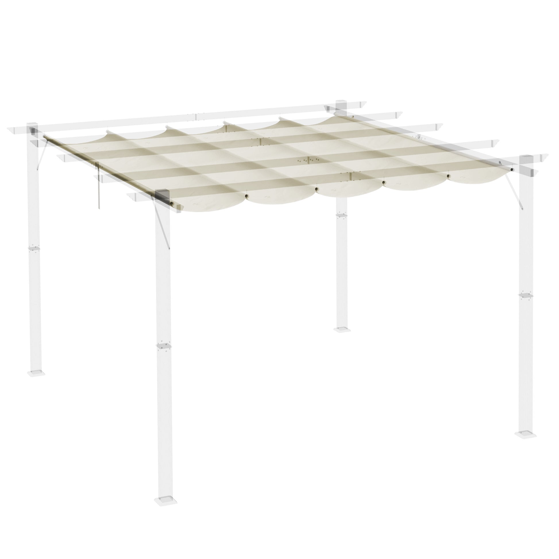 2.5x2.55m Pergola Roof Retractable Replacement Canopy for Garden Gazebo Umbrella Sunshade Fabric Top Cover in Cream with 10 Drainage Holes