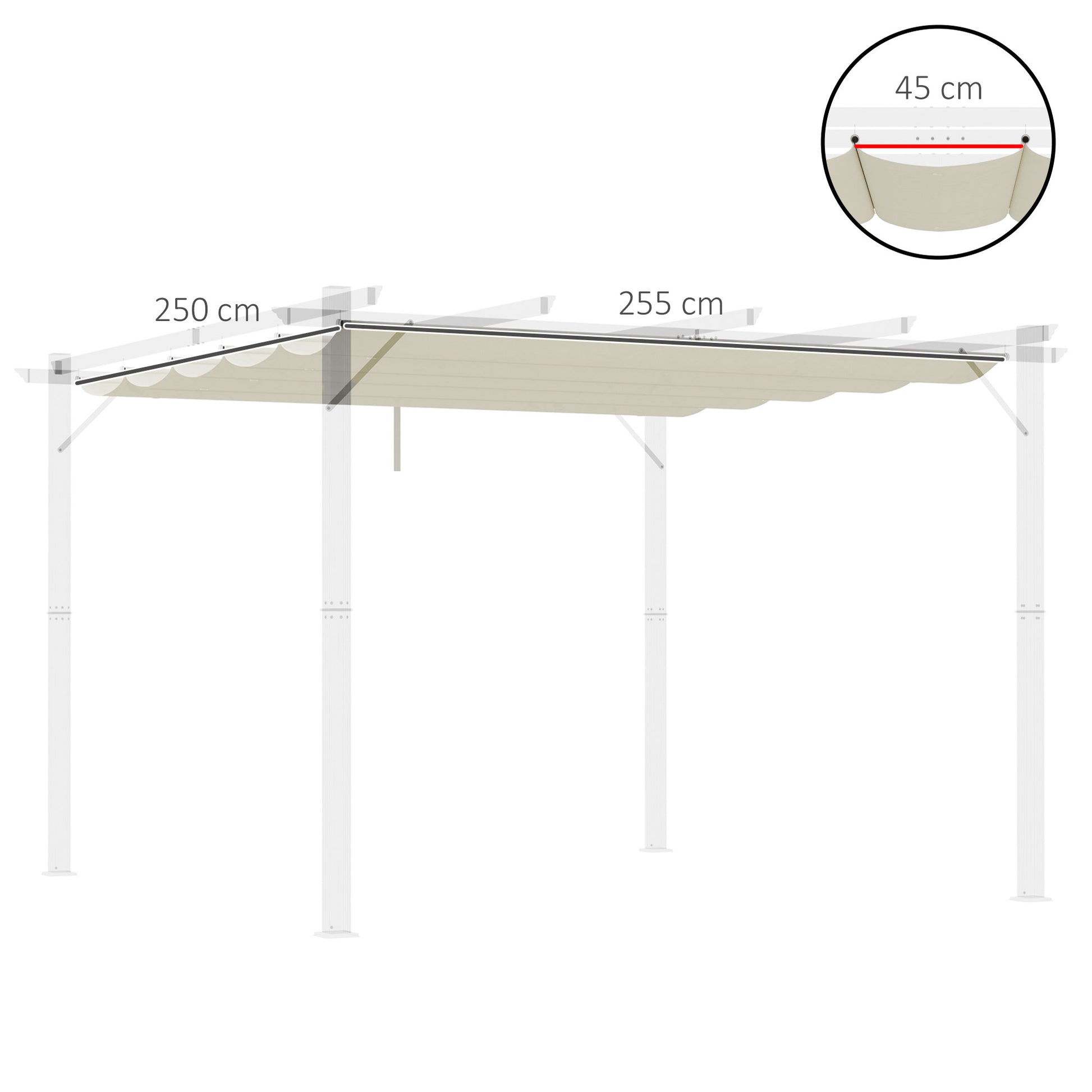 2.5x2.55m Pergola Roof Retractable Replacement Canopy for Garden Gazebo Umbrella Sunshade Fabric Top Cover in Cream with 10 Drainage Holes