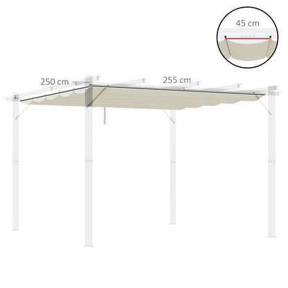 2.5x2.55m Pergola Roof Retractable Replacement Canopy for Garden Gazebo Umbrella Sunshade Fabric Top Cover in Cream with 10 Drainage Holes
