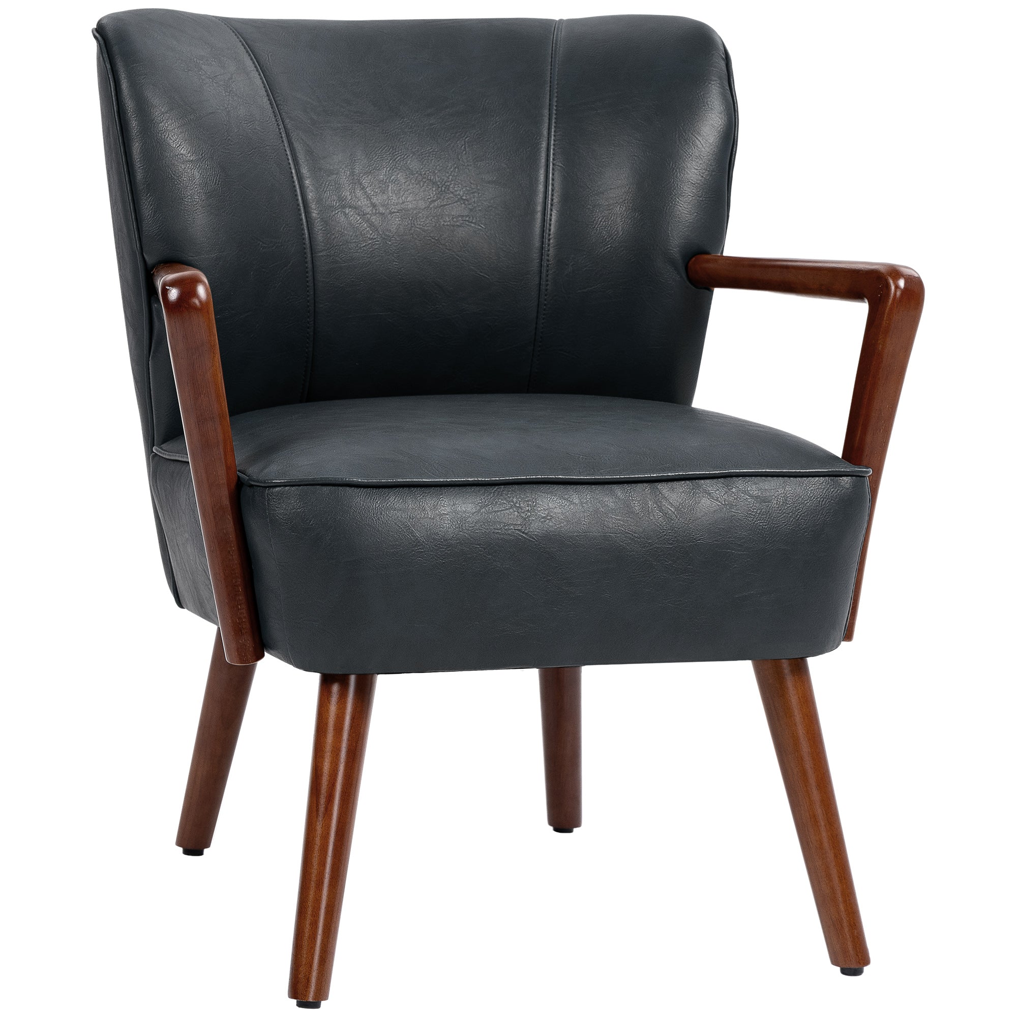 Upholstered Chair, Padded Accent Armchair with Armrests, Wooden Legs, Lounge Chair Armchair for Living Room, Bedroom, Faux Leather, Black, 67 x 77 x 80 cm