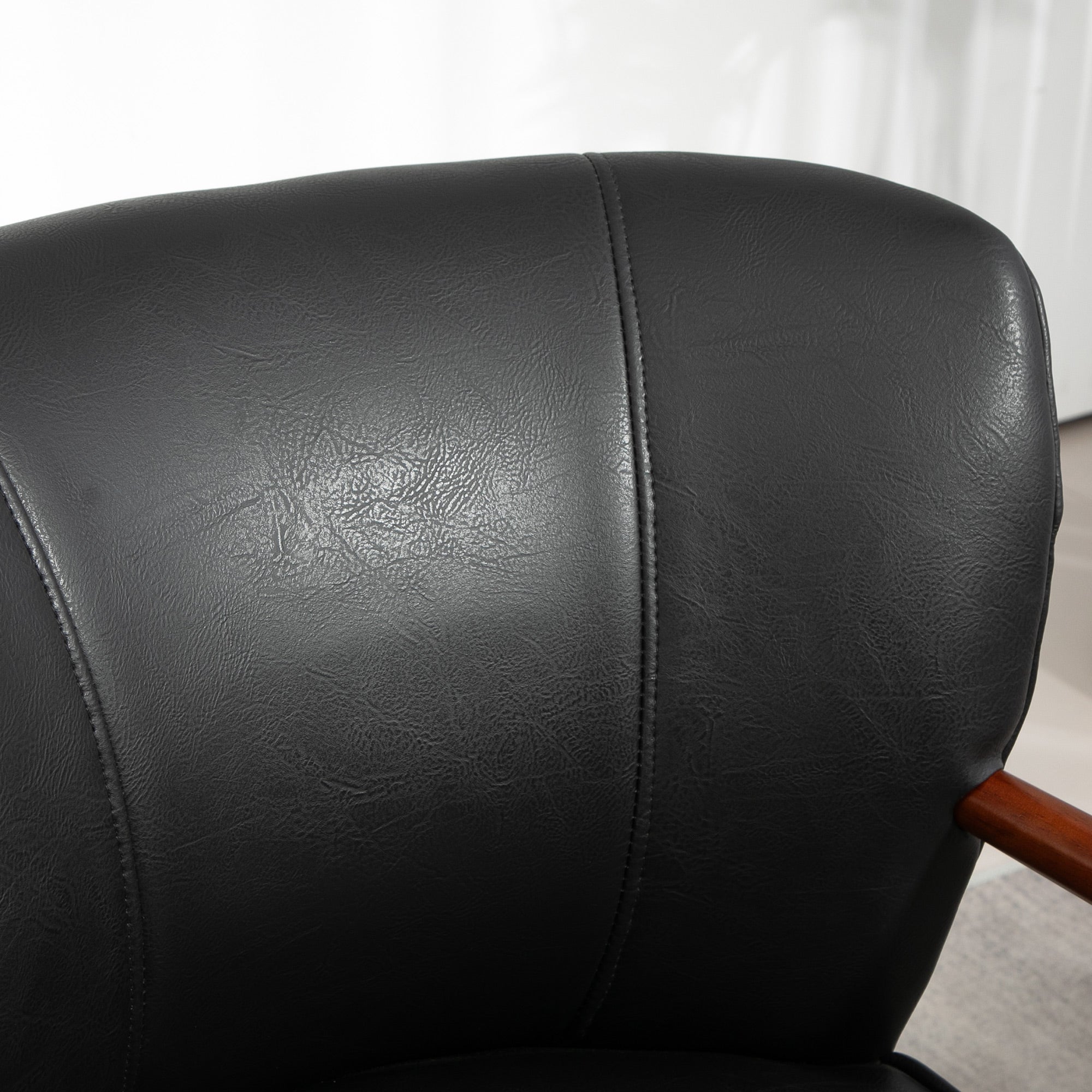 Upholstered Chair, Padded Accent Armchair with Armrests, Wooden Legs, Lounge Chair Armchair for Living Room, Bedroom, Faux Leather, Black, 67 x 77 x 80 cm