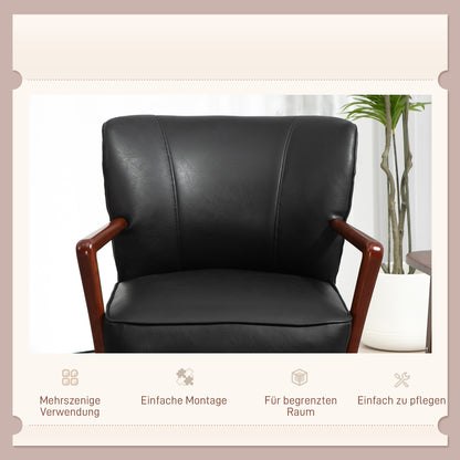 Upholstered Chair, Padded Accent Armchair with Armrests, Wooden Legs, Lounge Chair Armchair for Living Room, Bedroom, Faux Leather, Black, 67 x 77 x 80 cm