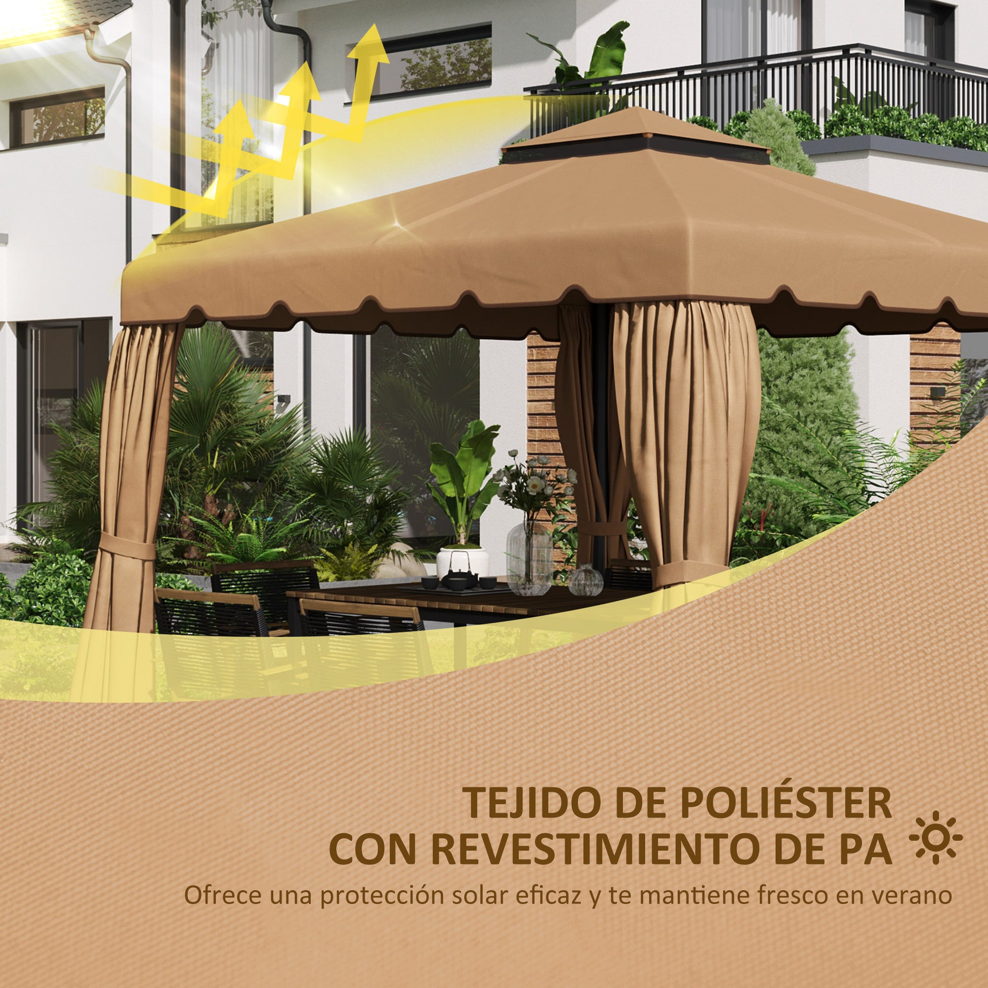 Replacement Canopy for 3x3m Gazebo Double Roof Replacement Cover with 8 Drainage Holes Replacement Canopy for Gazebo Khaki