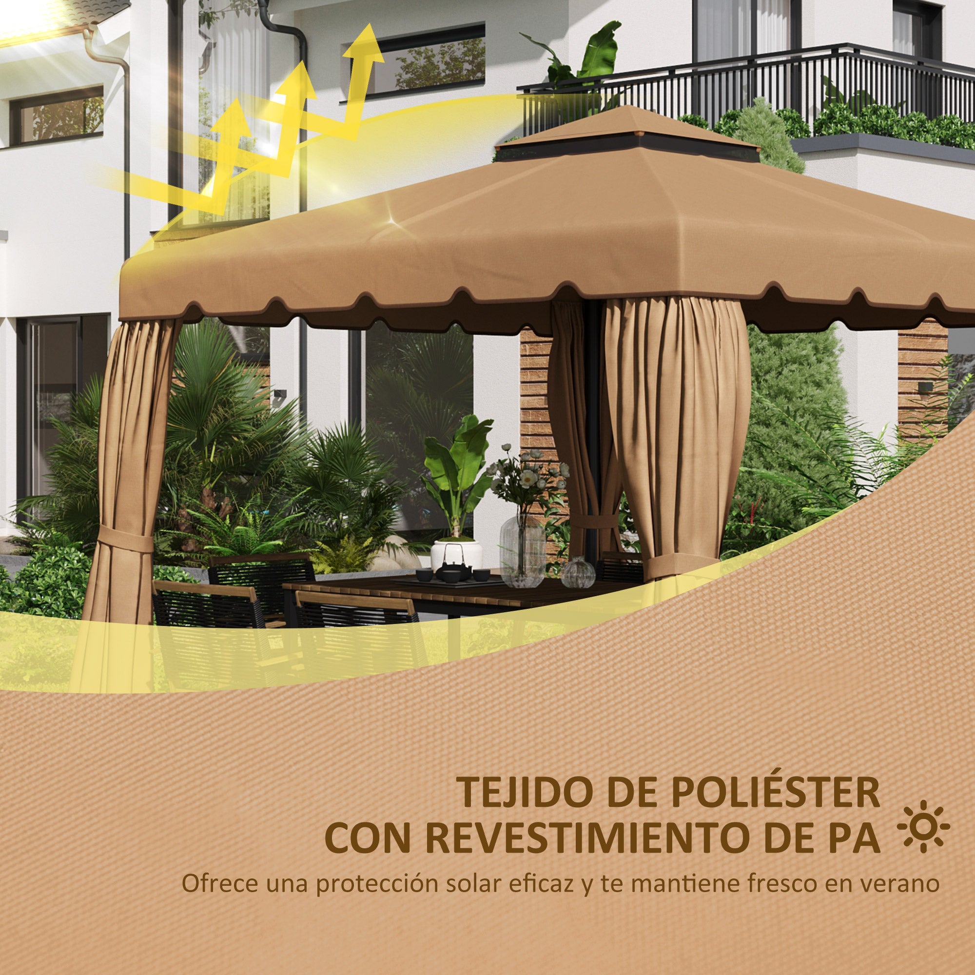 Replacement Canopy for 3x3m Gazebo Double Roof Replacement Cover with 8 Drainage Holes Replacement Canopy for Gazebo Khaki