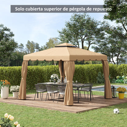 Replacement Canopy for 3x3m Gazebo Double Roof Replacement Cover with 8 Drainage Holes Replacement Canopy for Gazebo Khaki