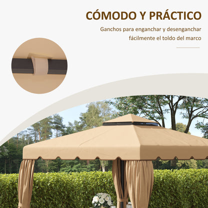 Replacement Canopy for 3x3m Gazebo Double Roof Replacement Cover with 8 Drainage Holes Replacement Canopy for Gazebo Khaki