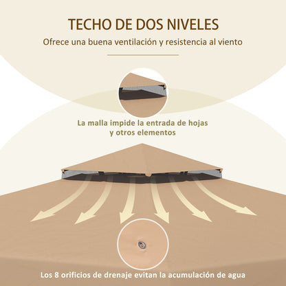 Replacement Canopy for 3x3m Gazebo Double Roof Replacement Cover with 8 Drainage Holes Replacement Canopy for Gazebo Khaki