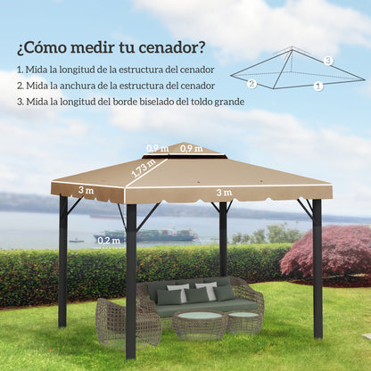 Replacement Canopy for 3x3m Gazebo Double Roof Replacement Cover with 8 Drainage Holes Replacement Canopy for Gazebo Khaki
