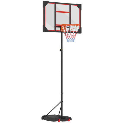 Kids Outdoor Basketball Hoop, 210-260cm Adjustable Basketball Stand with Wheels, Basketball System with Stand for Kids Ages 6+, Red