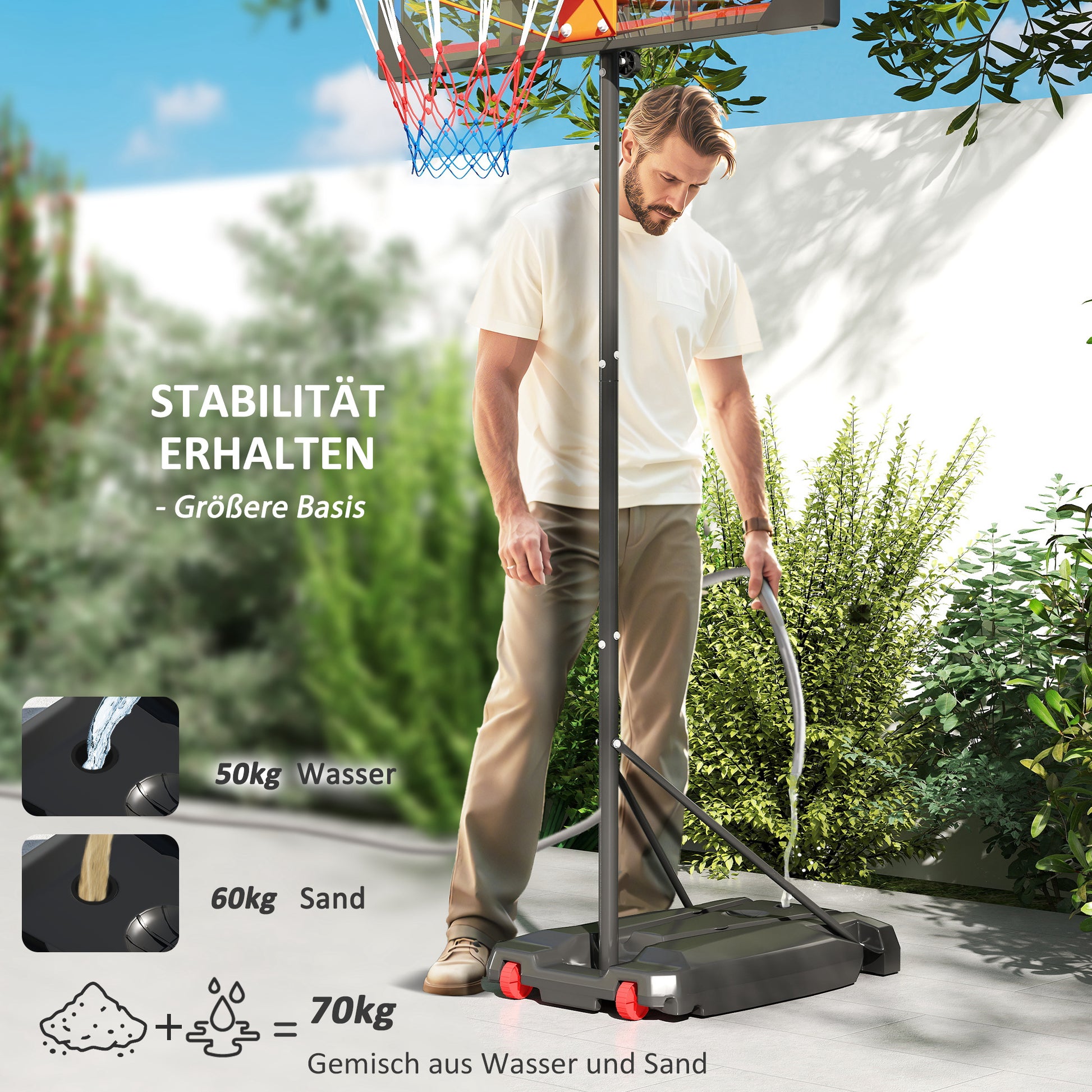 Kids Outdoor Basketball Hoop, 210-260cm Adjustable Basketball Stand with Wheels, Basketball System with Stand for Kids Ages 6+, Red