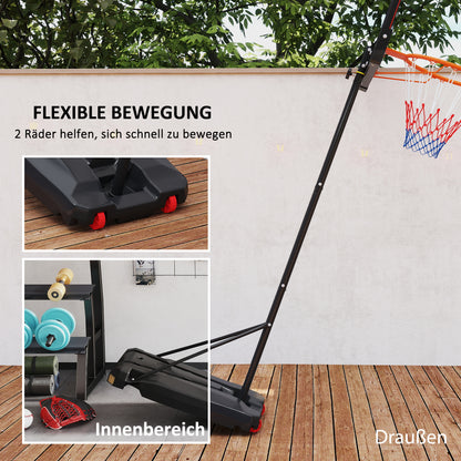 Kids Outdoor Basketball Hoop, 210-260cm Adjustable Basketball Stand with Wheels, Basketball System with Stand for Kids Ages 6+, Red