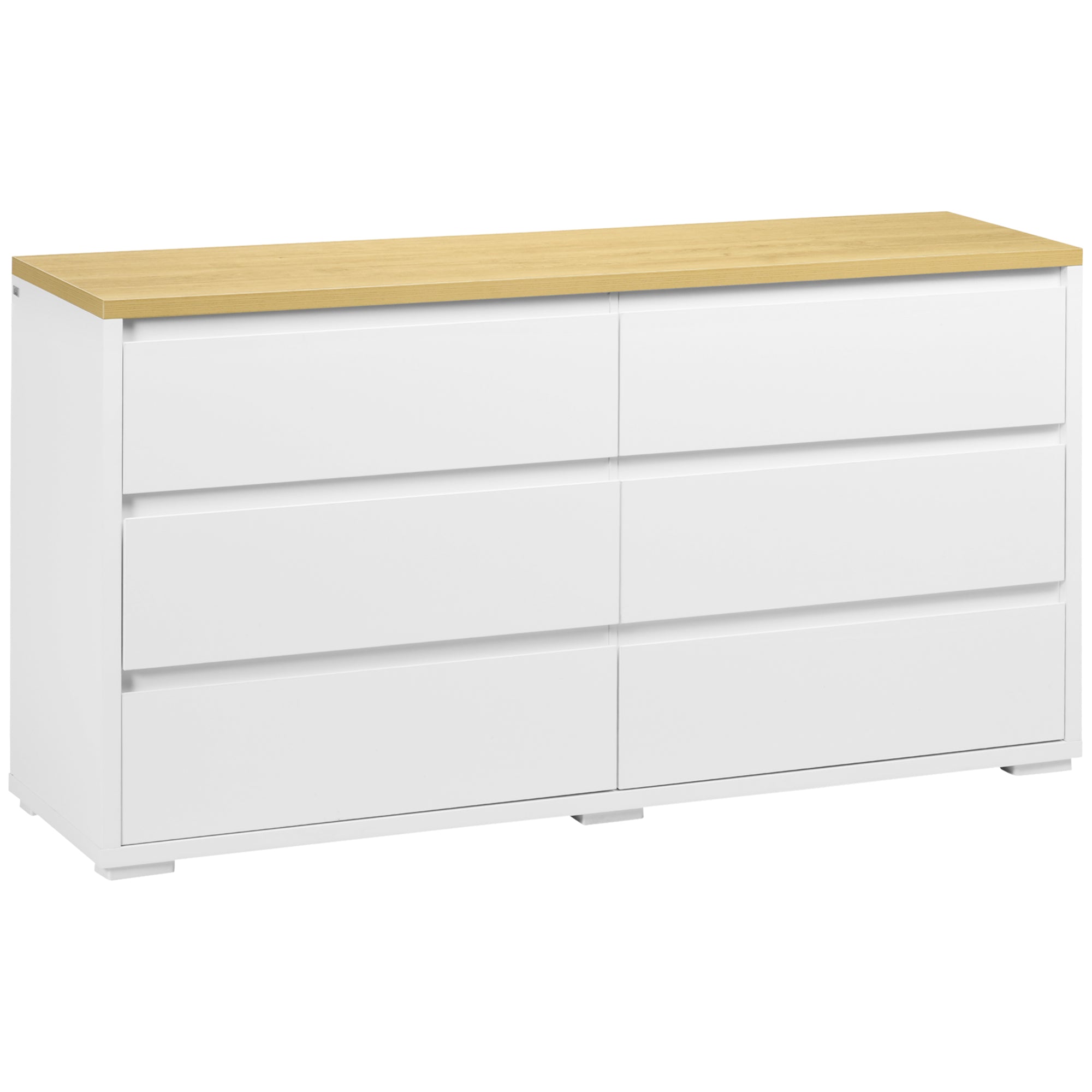 6-Drawer Chest in White Chipboard for Bedroom, Study, and Living Room, 140x37x75cm