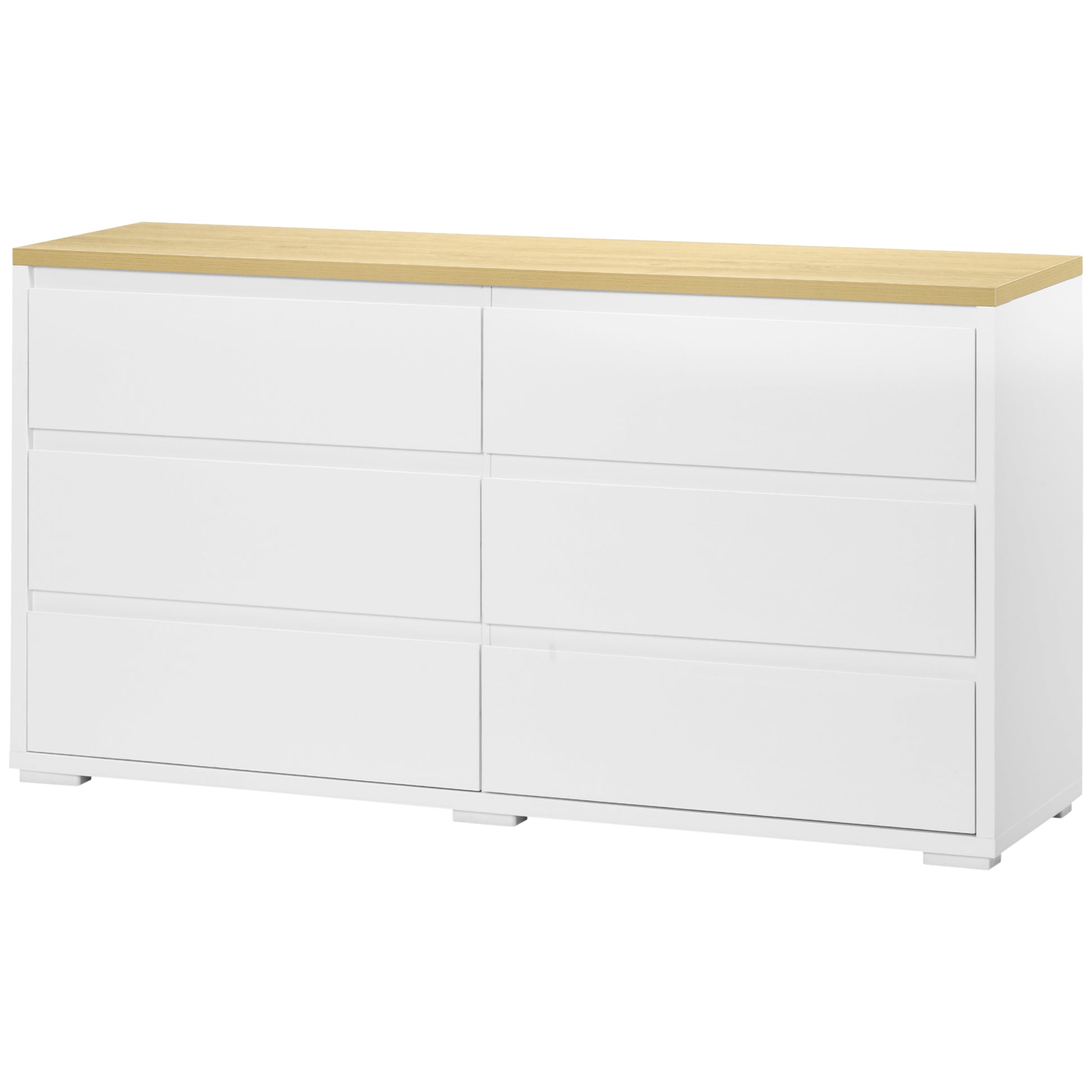 6-Drawer Chest in White Chipboard for Bedroom, Study, and Living Room, 140x37x75cm