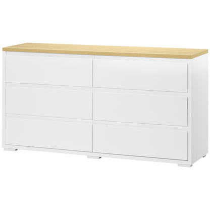 6-Drawer Chest in White Chipboard for Bedroom, Study, and Living Room, 140x37x75cm