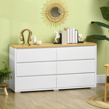 6-Drawer Chest in White Chipboard for Bedroom, Study, and Living Room, 140x37x75cm