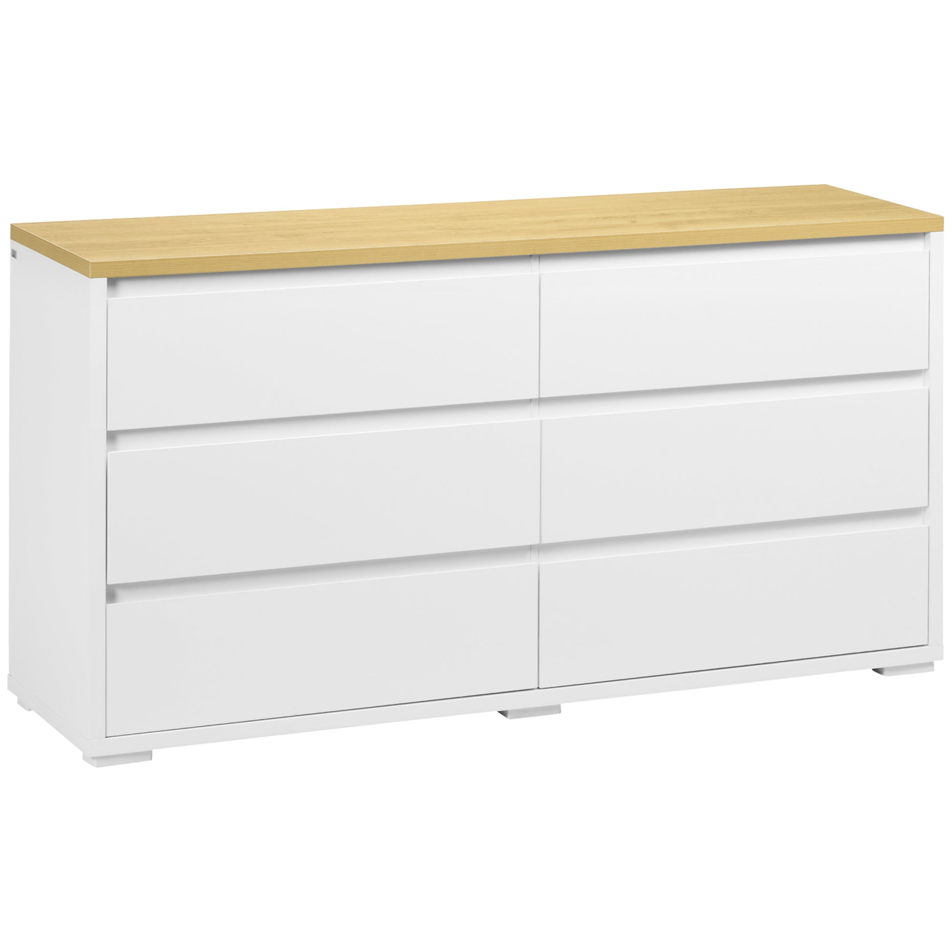 6-Drawer Chest in White Chipboard for Bedroom, Study, and Living Room, 140x37x75cm