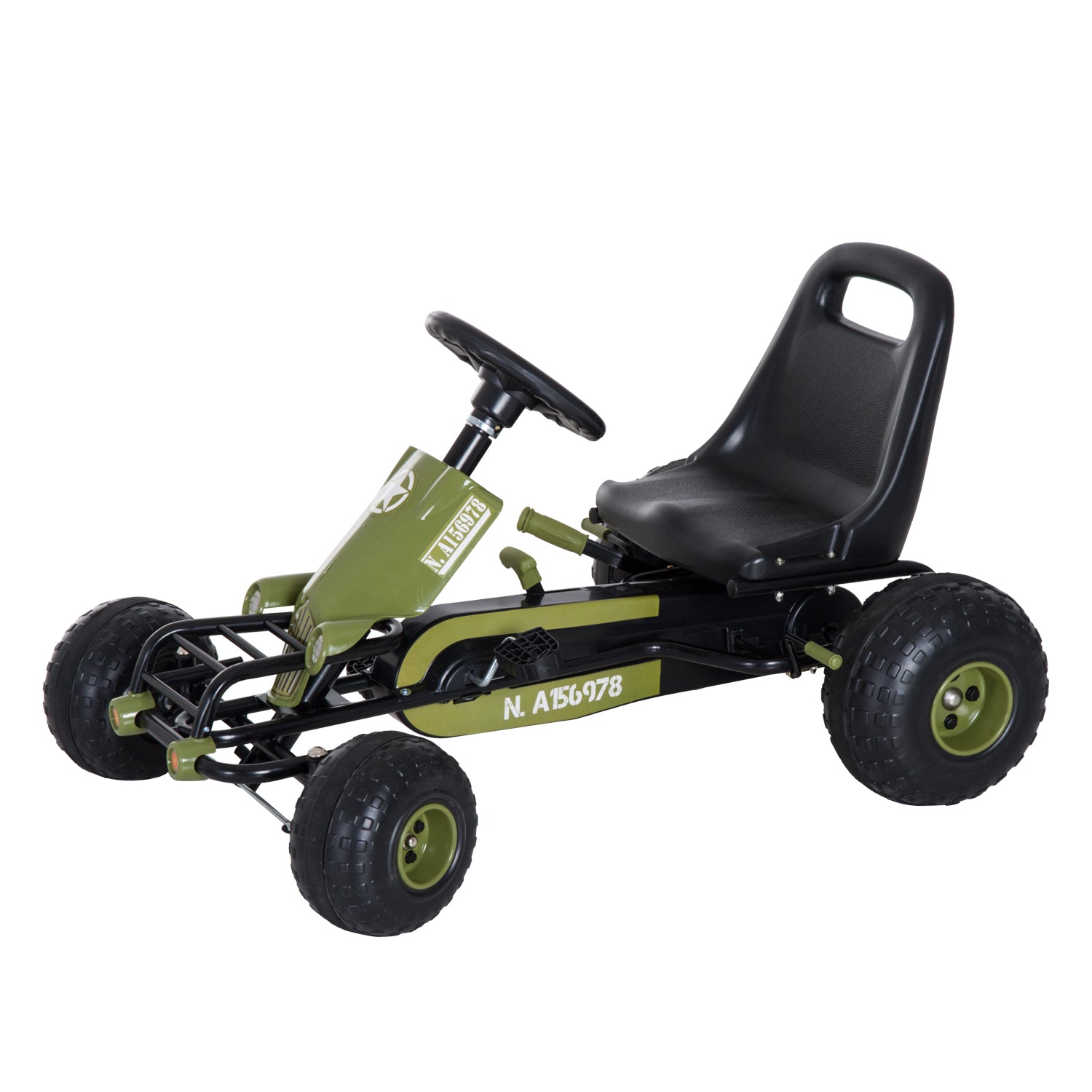 Go Kart Pedal Car with Hand Brake, Forward and Reverse Gear, Children's Vehicle Kettcar Pedal Car with Adjustable Seat for Children 3-6 Years, 99 x 65 x 56cm Green
