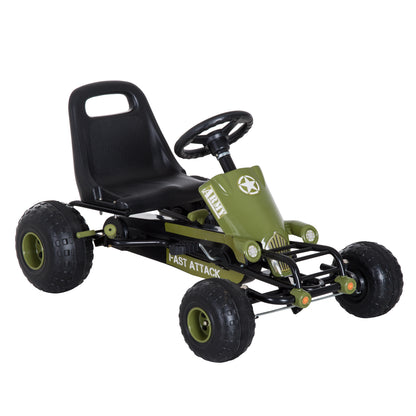 Go Kart Pedal Car with Hand Brake, Forward and Reverse Gear, Children's Vehicle Kettcar Pedal Car with Adjustable Seat for Children 3-6 Years, 99 x 65 x 56cm Green