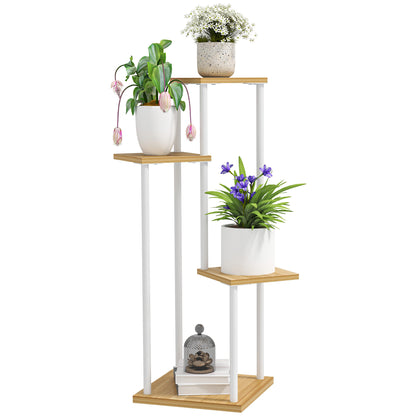 4-Tier Plant Stand Wooden and Steel Plant Holder with 4 Square Shelves Pot Stand for Indoor and Outdoor 53x42x85 cm Natural and White