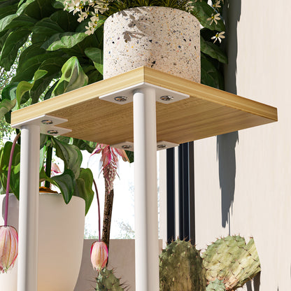 4-Tier Plant Stand Wooden and Steel Plant Holder with 4 Square Shelves Pot Stand for Indoor and Outdoor 53x42x85 cm Natural and White