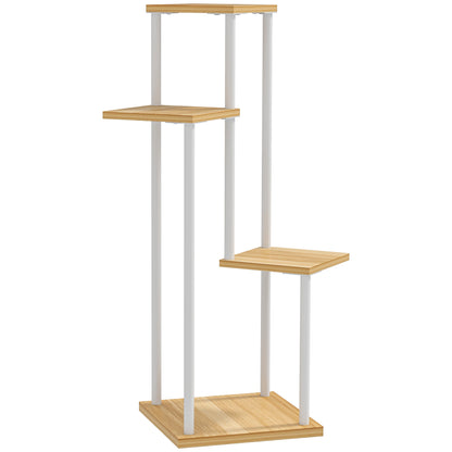 4-Tier Plant Stand Wooden and Steel Plant Holder with 4 Square Shelves Pot Stand for Indoor and Outdoor 53x42x85 cm Natural and White