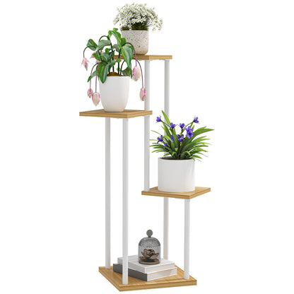 4-Tier Plant Stand Wooden and Steel Plant Holder with 4 Square Shelves Pot Stand for Indoor and Outdoor 53x42x85 cm Natural and White