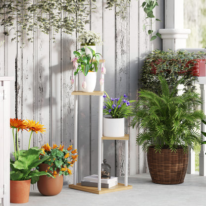 4-Tier Plant Stand Wooden and Steel Plant Holder with 4 Square Shelves Pot Stand for Indoor and Outdoor 53x42x85 cm Natural and White