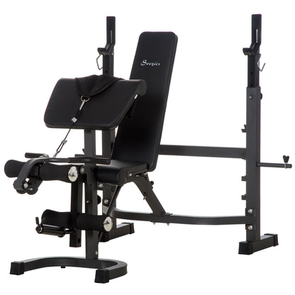 Multifunctional Weight Bench Weight Bench with Adjustable Backrest and Height Adjustable Weight Rack for Full Body Training Gym Load 300 kg 187x140x117-136 cm Black